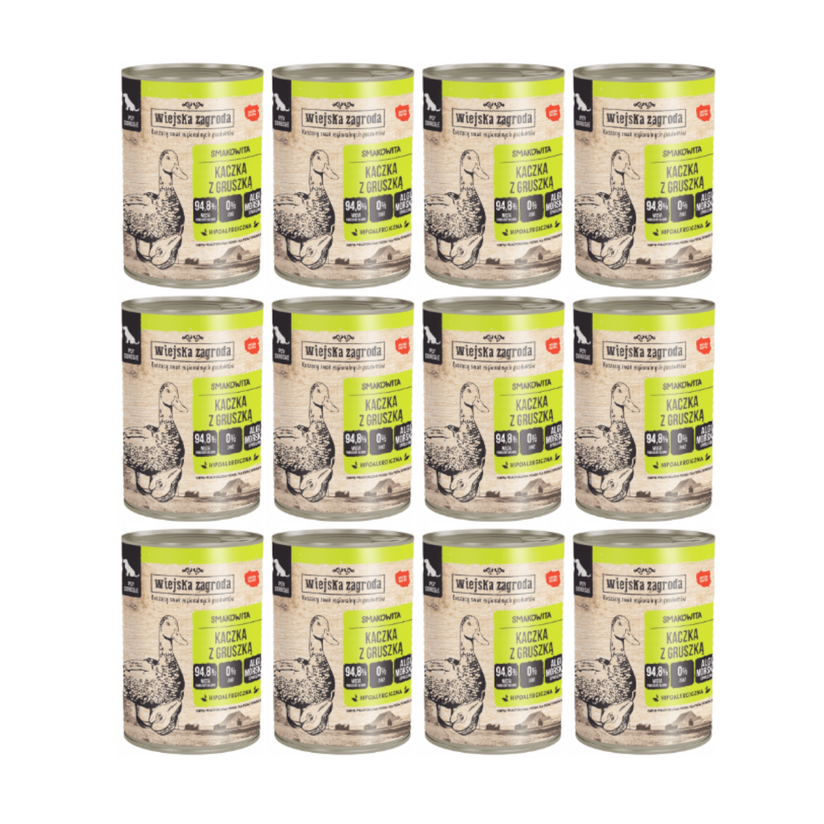 Wiejska Zagroda KACZKA Z GRUSZKĄ 12 x 400g Karma mokra w dla psów w puszcze