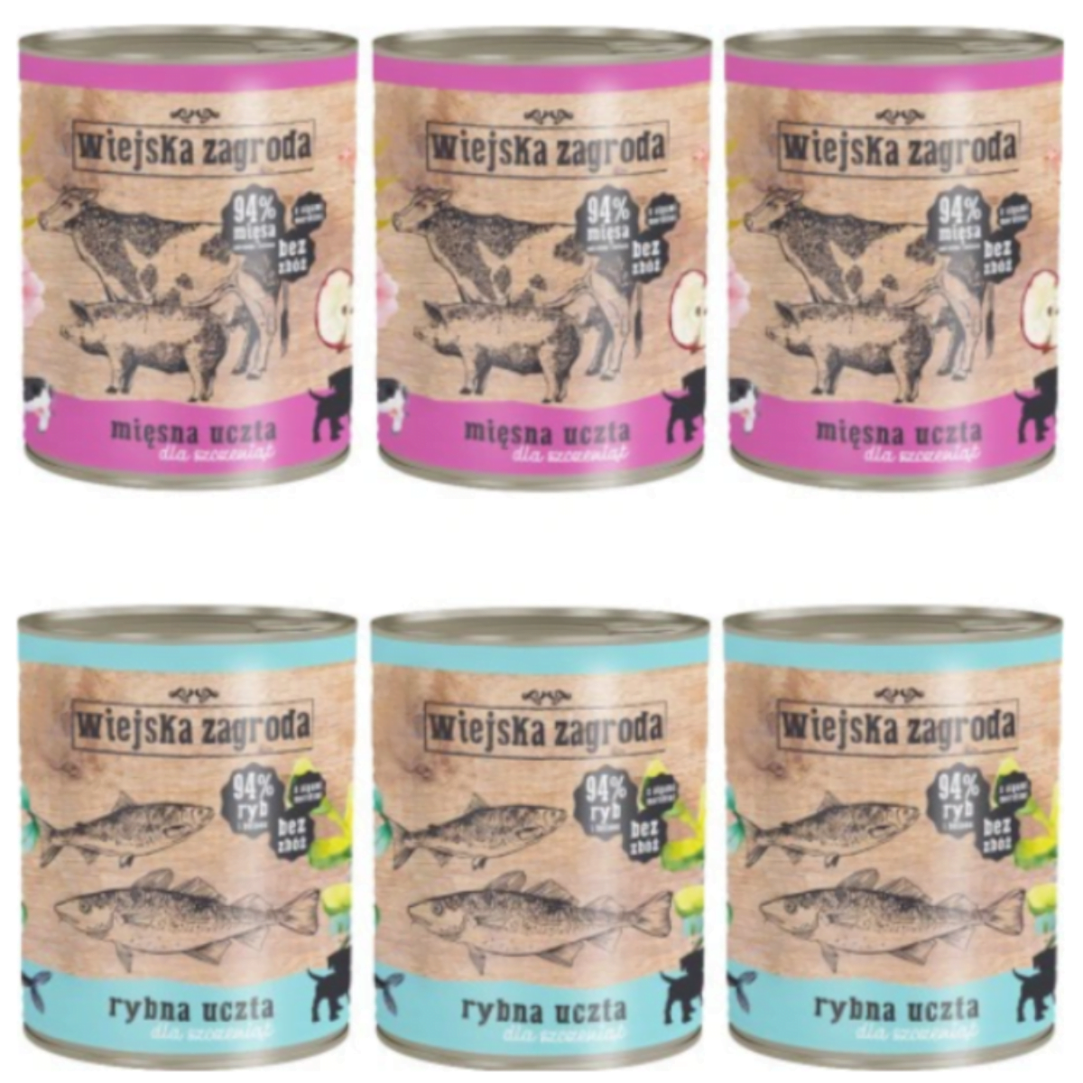 Mix szczetniąt 6x800g Wiejska Zagroda Dla Szczeniąt MIX Smaków 6x800g