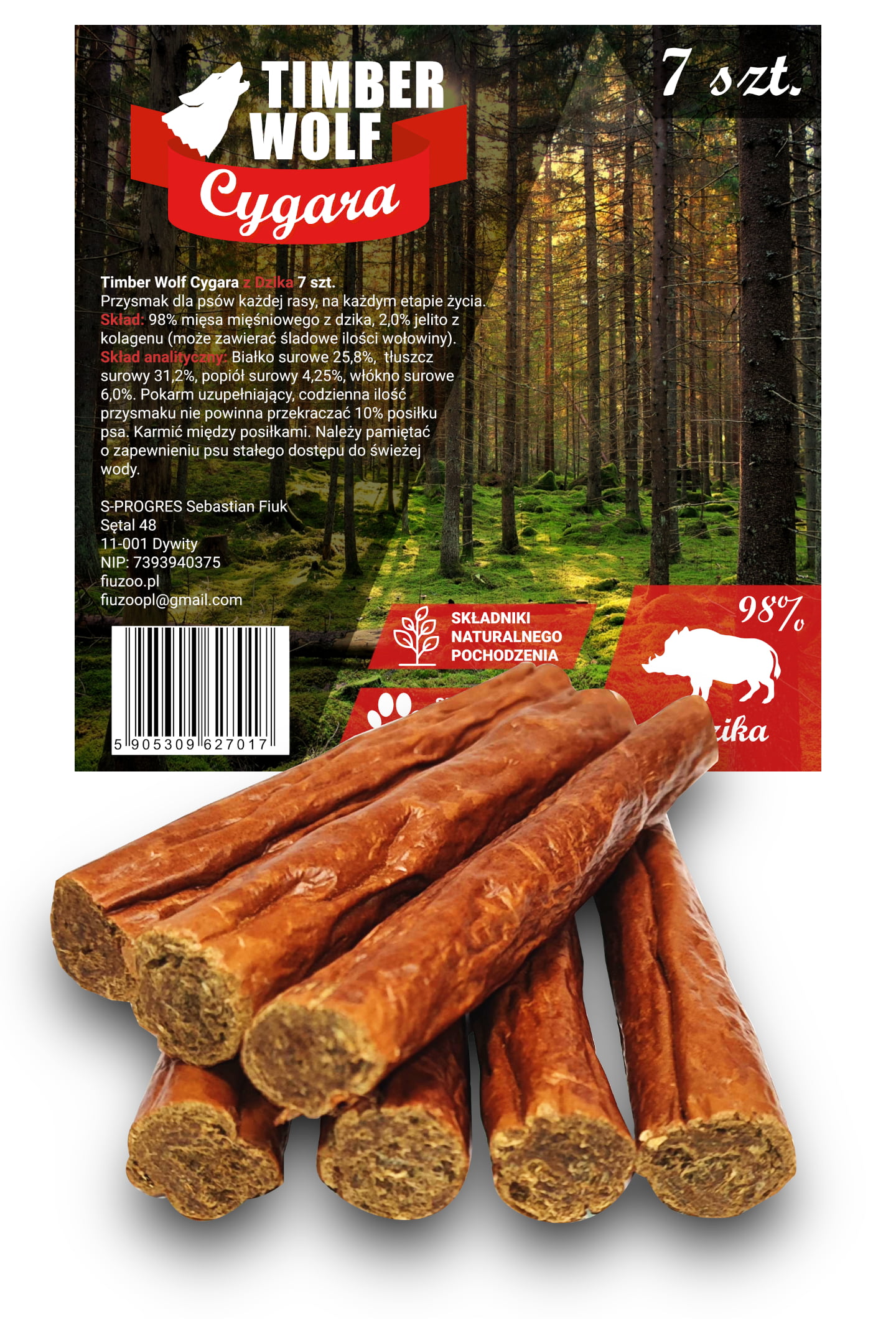 Timber Wolf Naturalne Cygara z Dzika 7 szt. 98%