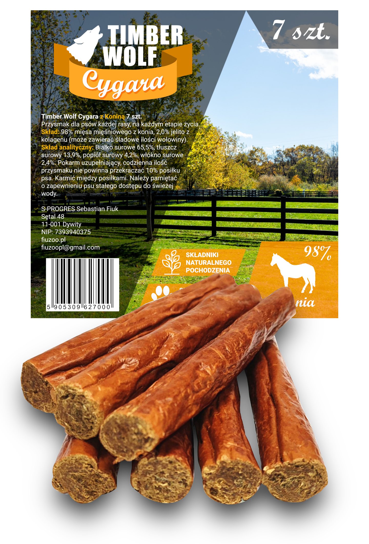 Timber Wolf Naturalne Cygara z Koniny 7 szt. 98%