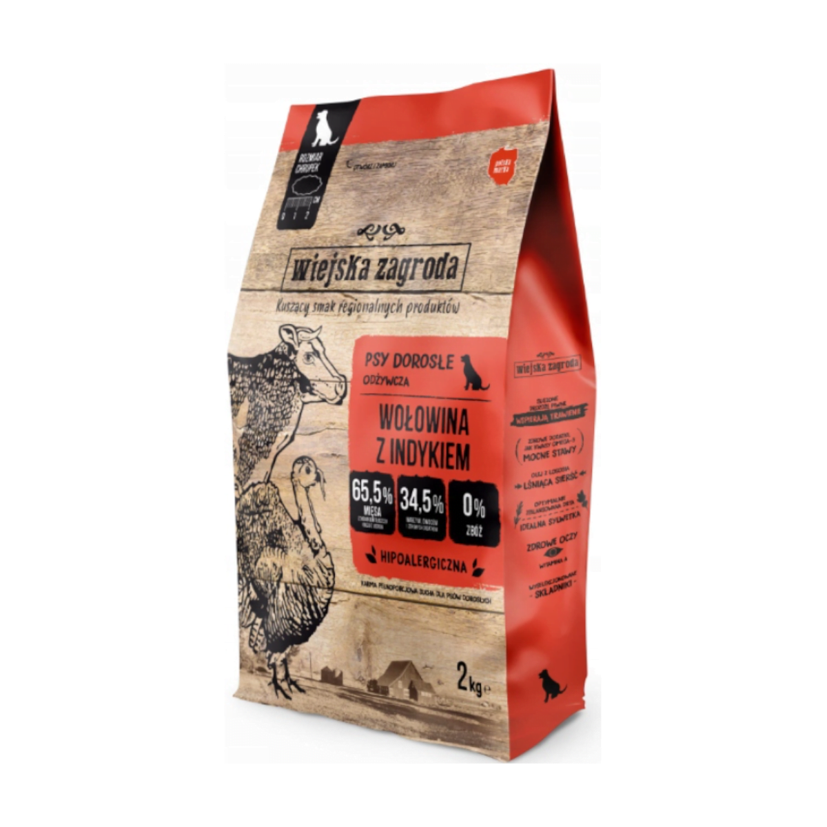 Wiejska Zagroda Wołowina z Indykiem 2kg chrupki S